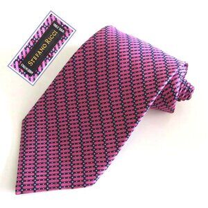 new STEFANO RICCI pink geometric striped print tie 100% silk